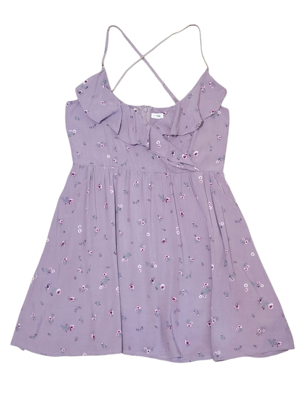 Garage Lavender Floral Print Ruffle Cross Back Mini Dress Size Medium M Med
